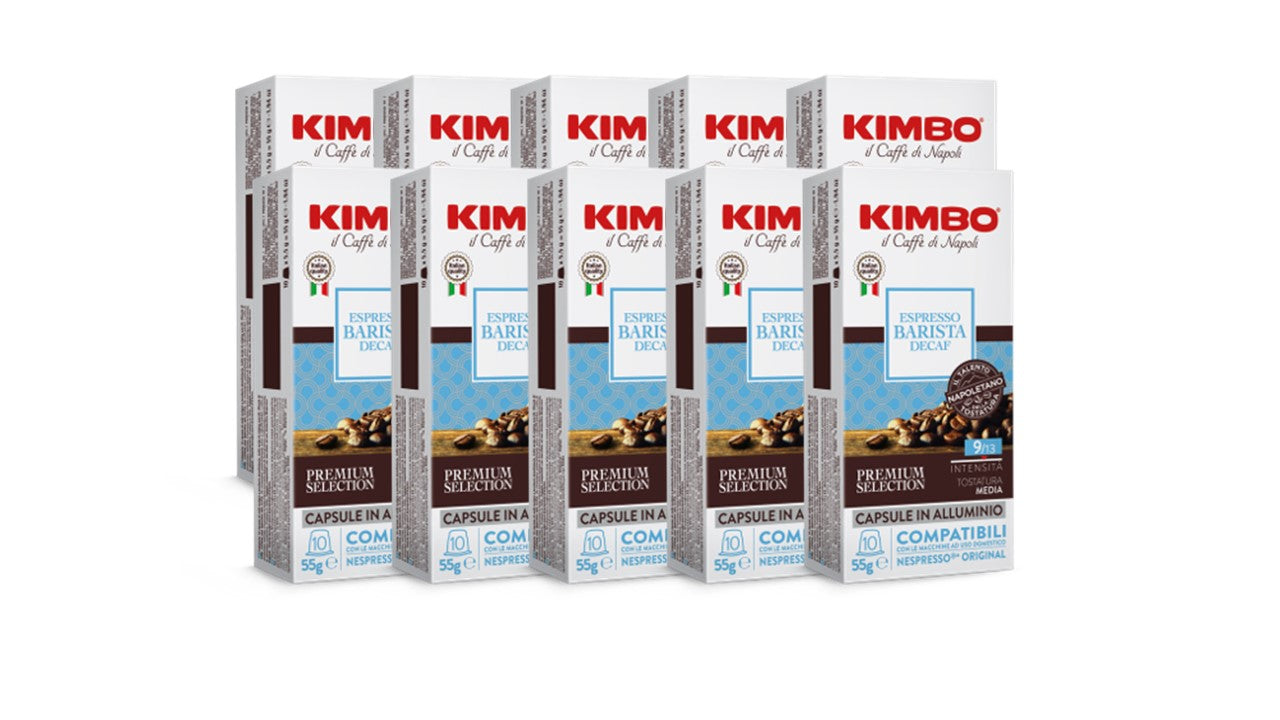 Kimbo Decaffeinated Aluminium Nespresso Compatible Capsules 10x55g