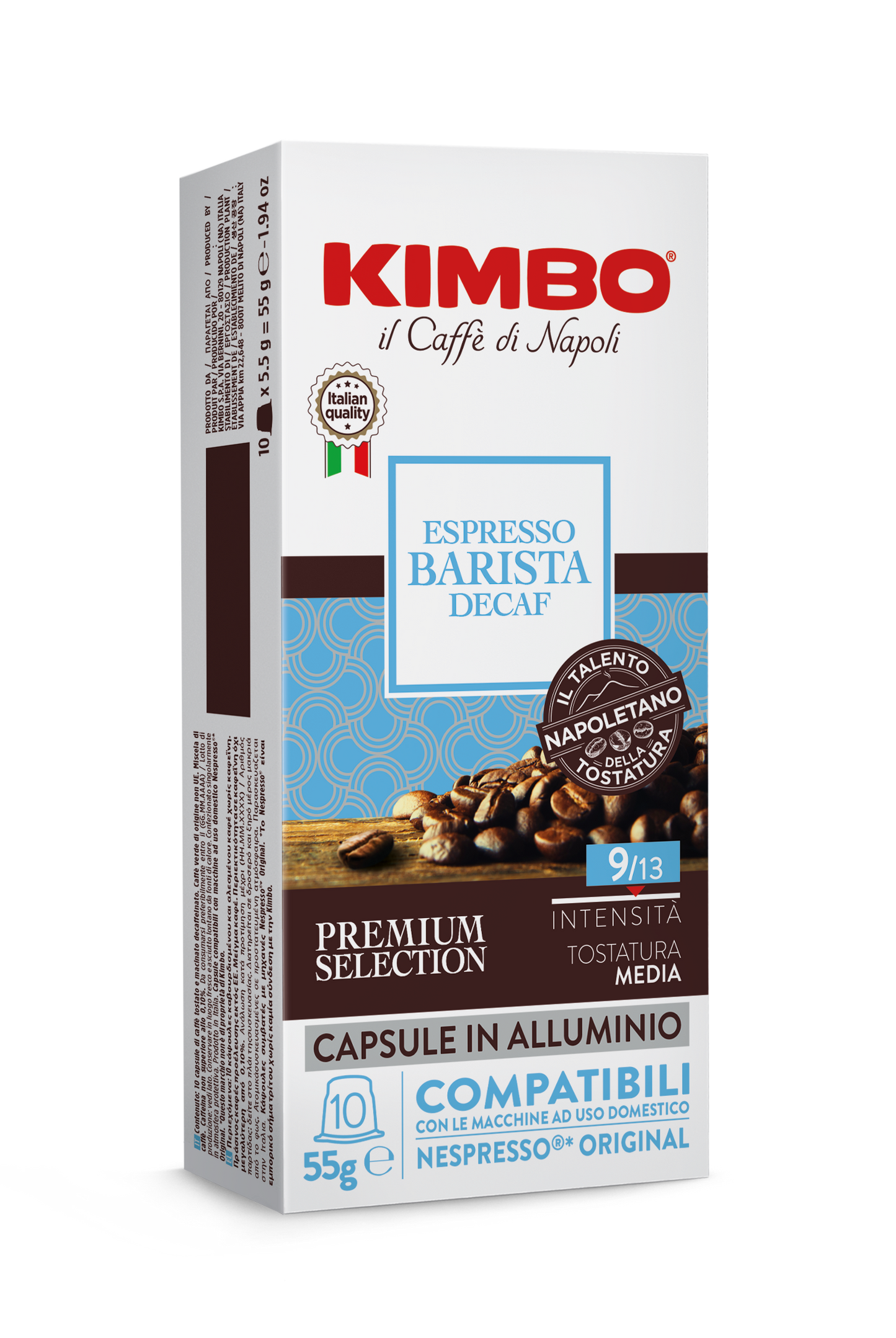 Kimbo Decaffeinated Aluminium Nespresso Compatible Capsules 10x55g