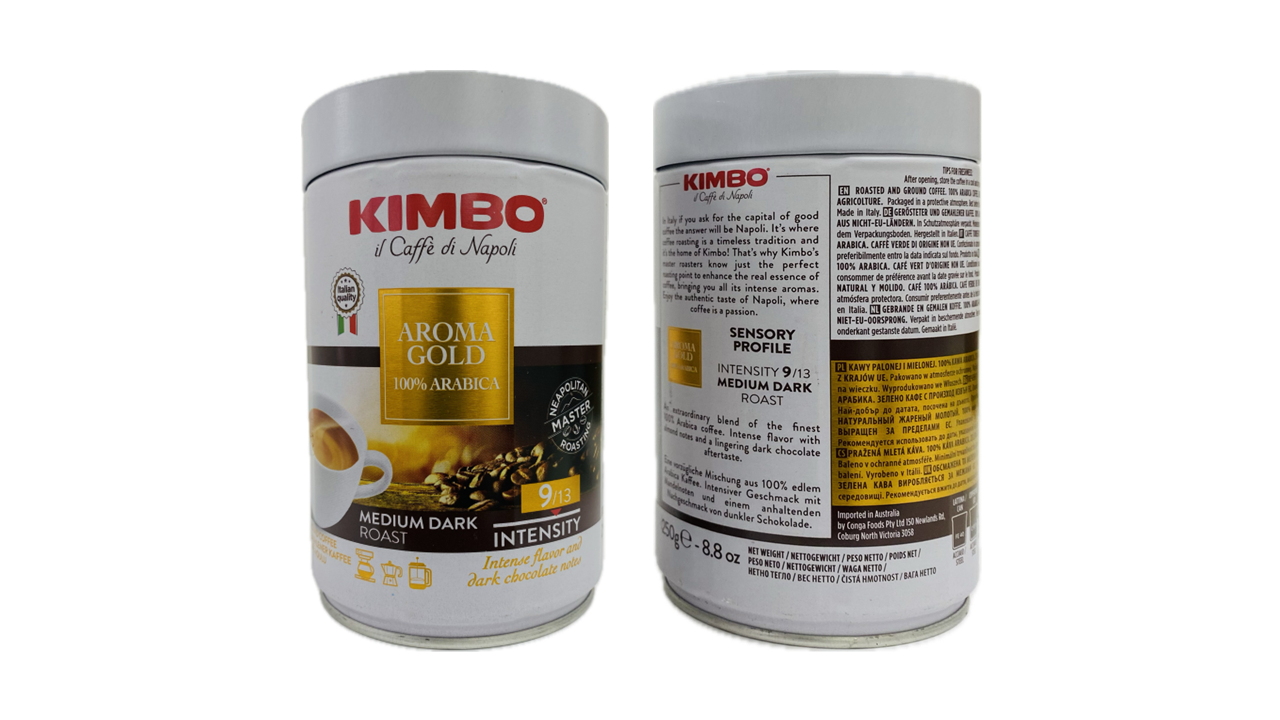 Kimbo Aroma Gold 100% Arabica Ground Coffee 250g Tin